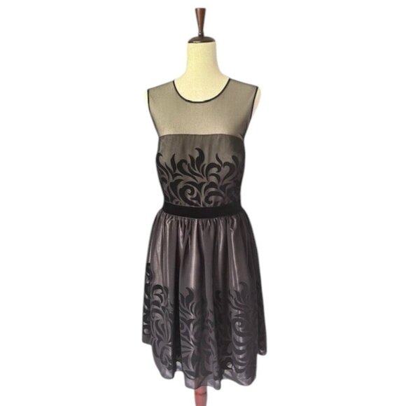 S.L Fashions Black Velvet Floral Overlay Sheer Top Sleeveless Dress Plus 14 NWOT - Picture 1 of 15